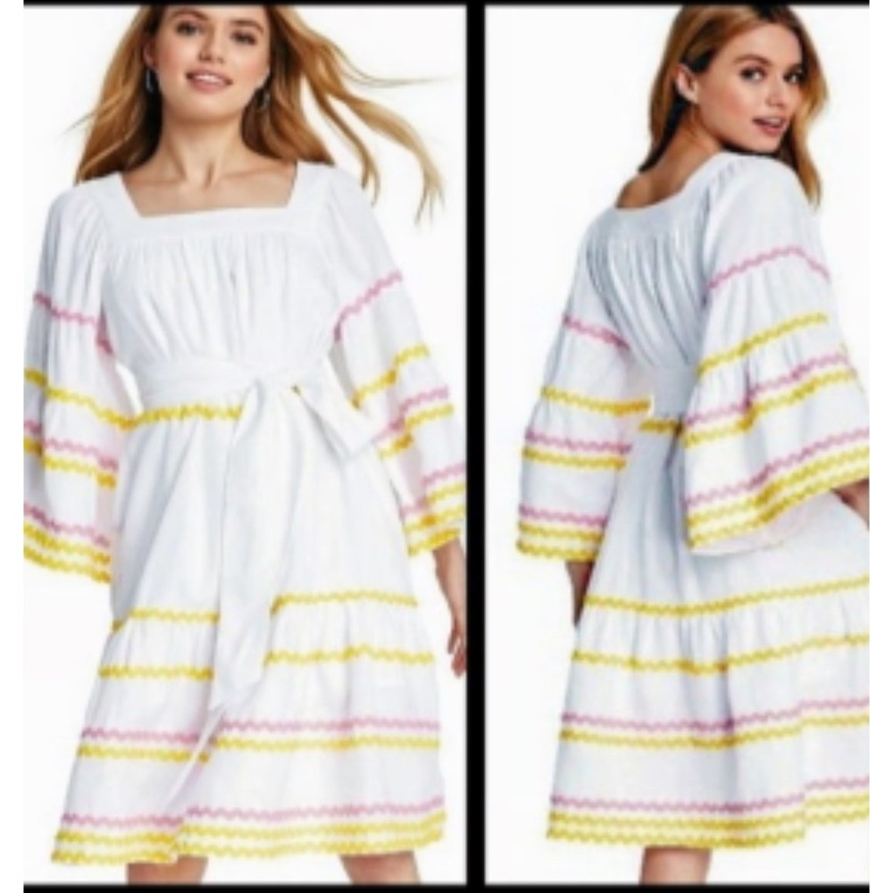 Lisa Marie Fernandez X Target Ric Rac Flare Sleeve Dress Cotton Lined M White